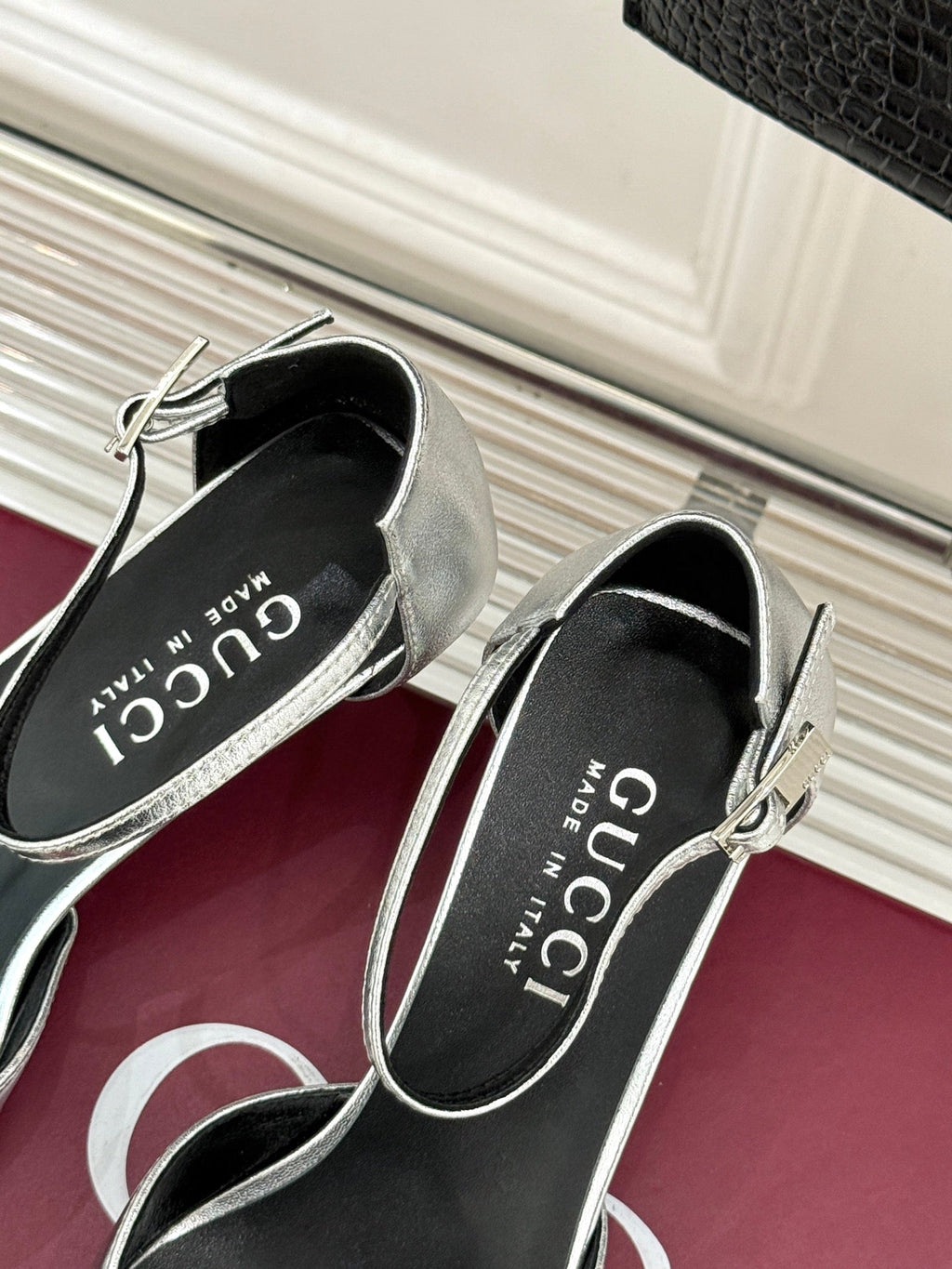 GUCCI 26S HIGH HEELS 55 MM IN SILVER LAMBSKIN