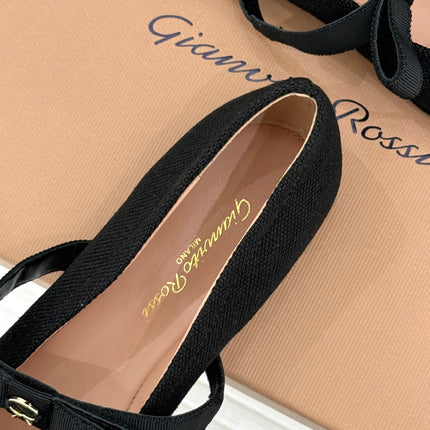GIANVITO ROSSI 26S MARY JANE FLATS IN BLACK FABRIC