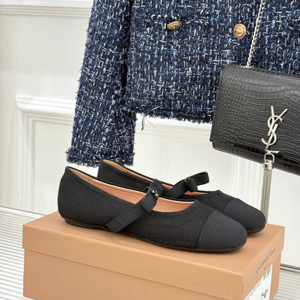 GIANVITO ROSSI 26S MARY JANE FLATS IN BLACK FABRIC