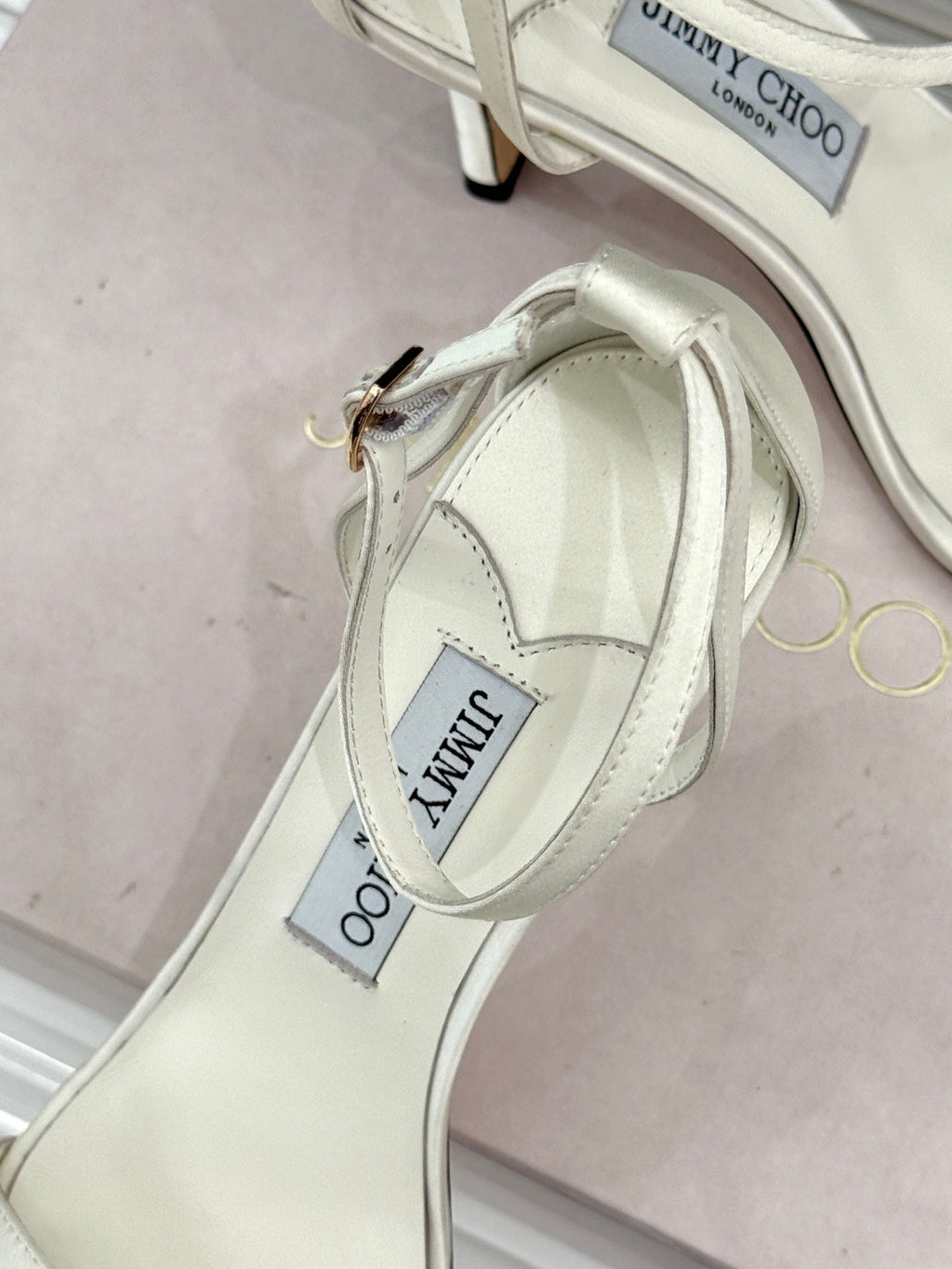 JIMMY CHOO 26S HIGH-HEEL SANDALS 100 MM IN WHITE SATIN AND CALFSKIN