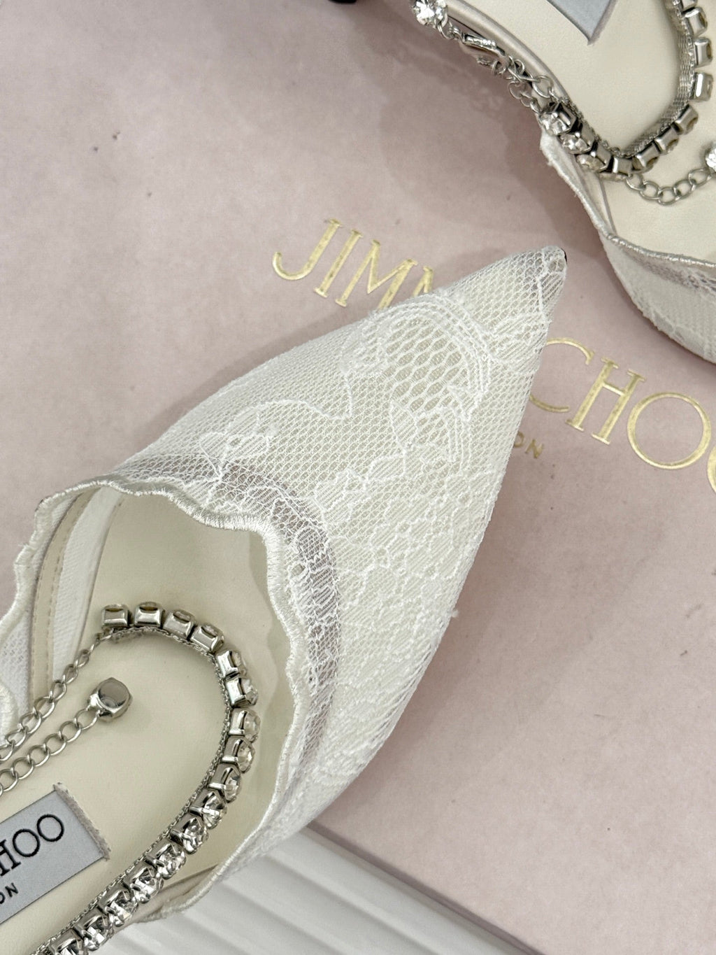 JIMMY CHOO 26S EMBELLISHED HIGH-HEEL SANDALS 85 MM IN WHITE LACE