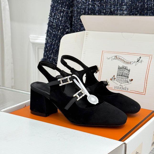 HM 26S SLINGBACK HIGH HEELS IN BLACK VELVET
