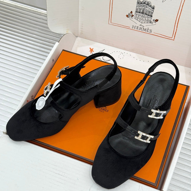 HM 26S SLINGBACK HIGH HEELS IN BLACK VELVET