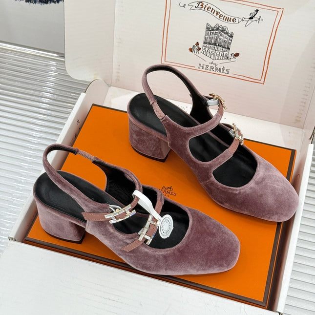 HM 26S SLINGBACK HIGH HEELS IN DUSTY ROSE VELVET