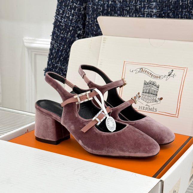 HM 26S SLINGBACK HIGH HEELS IN DUSTY ROSE VELVET