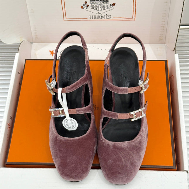 HM 26S SLINGBACK HIGH HEELS IN DUSTY ROSE VELVET
