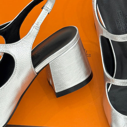 HM 26S SLINGBACK HIGH HEELS IN SILVER CALFSKIN