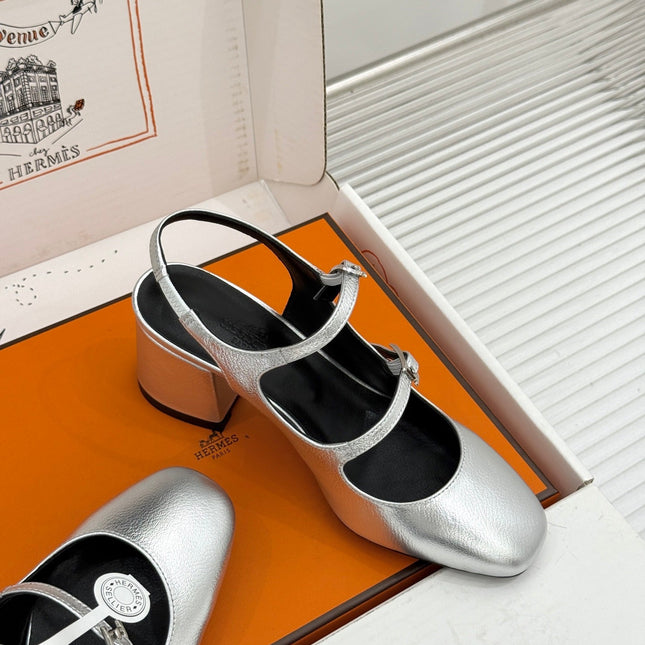 HM 26S SLINGBACK HIGH HEELS IN SILVER CALFSKIN