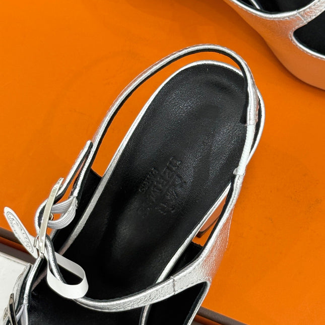 HM 26S SLINGBACK HIGH HEELS IN SILVER CALFSKIN