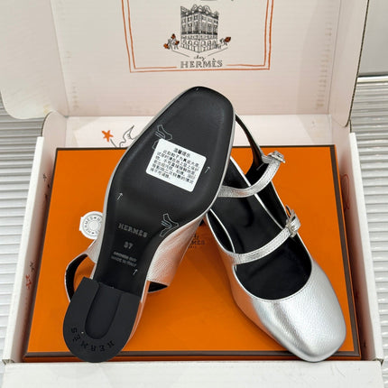 HM 26S SLINGBACK HIGH HEELS IN SILVER CALFSKIN