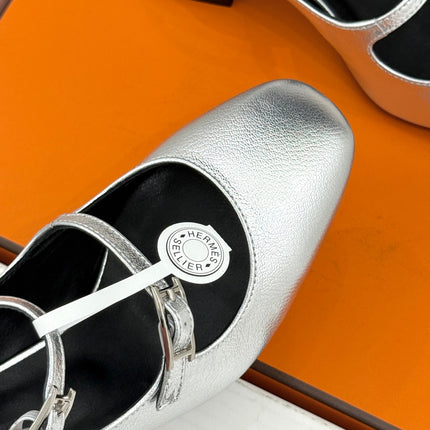 HM 26S SLINGBACK HIGH HEELS IN SILVER CALFSKIN