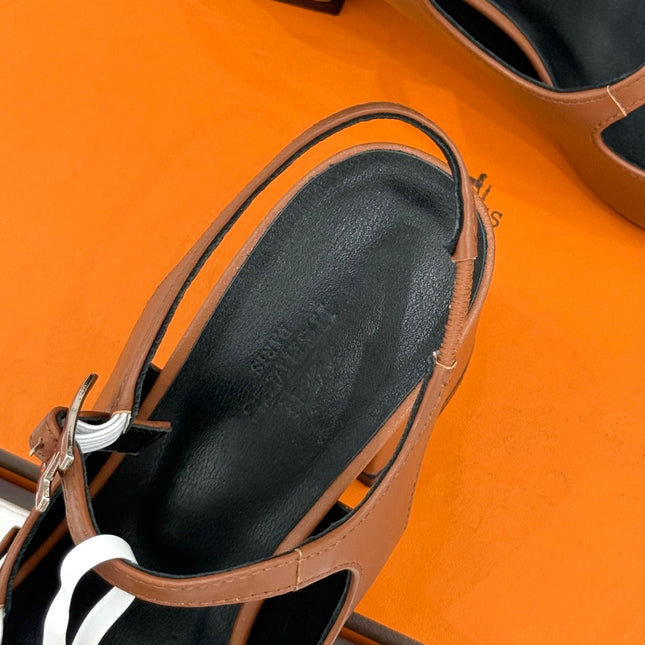 HM 26S SLINGBACK HIGH HEELS IN BROWN CALFSKIN