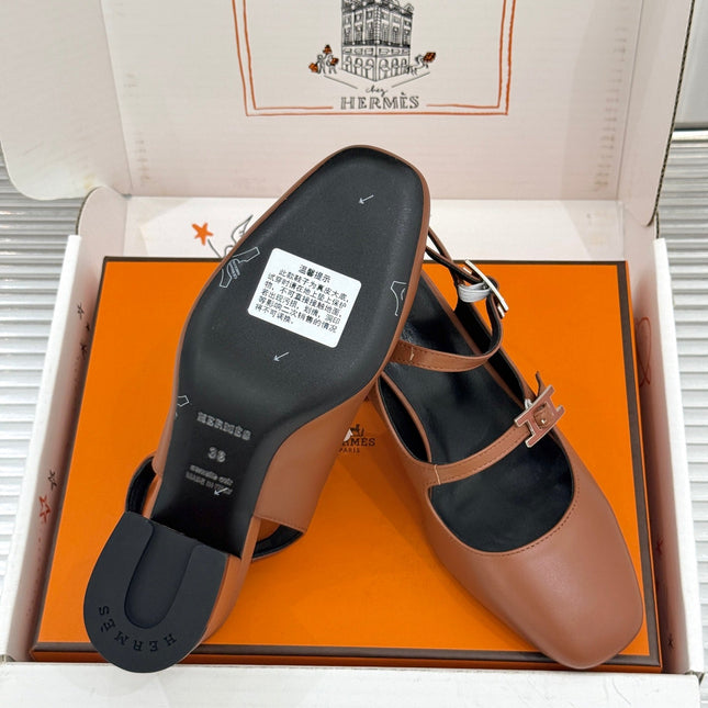 HM 26S SLINGBACK HIGH HEELS IN BROWN CALFSKIN