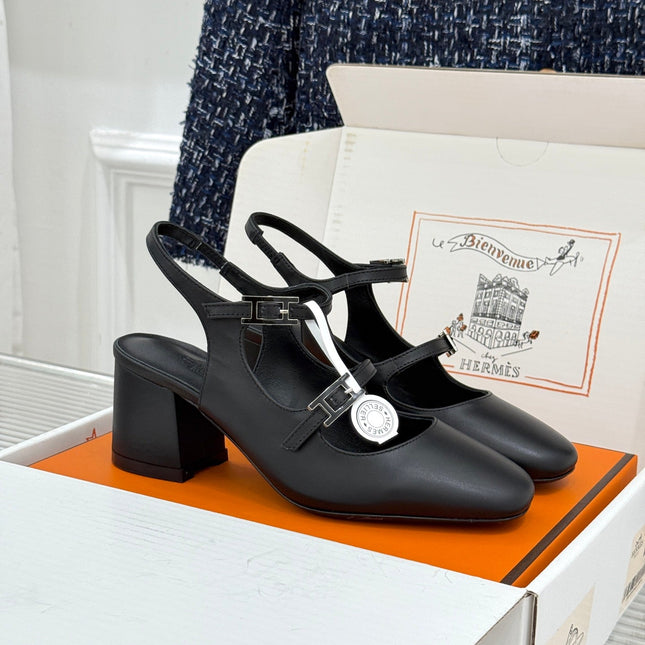 HM 26S SLINGBACK HIGH HEELS IN BLACK CALFSKIN