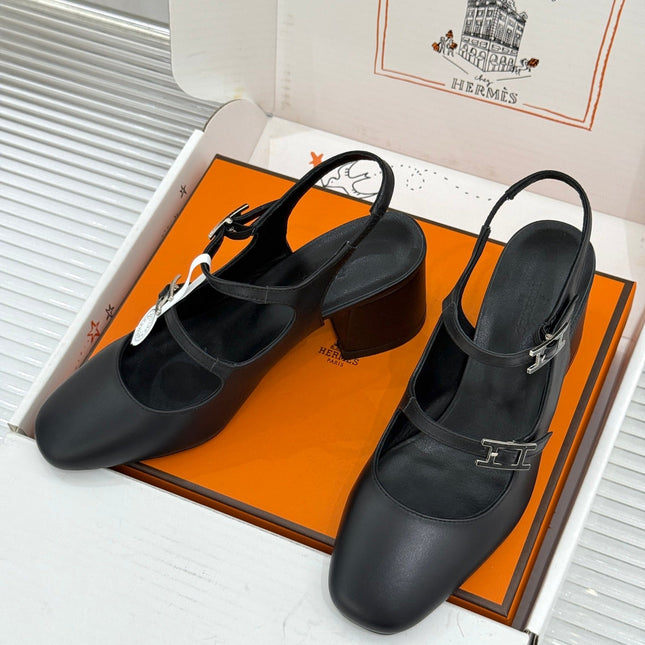 HM 26S SLINGBACK HIGH HEELS IN BLACK CALFSKIN