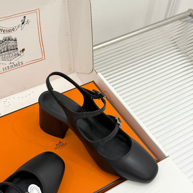 HM 26S SLINGBACK HIGH HEELS IN BLACK CALFSKIN
