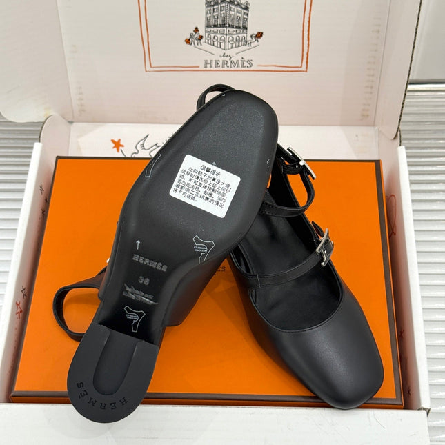 HM 26S SLINGBACK HIGH HEELS IN BLACK CALFSKIN