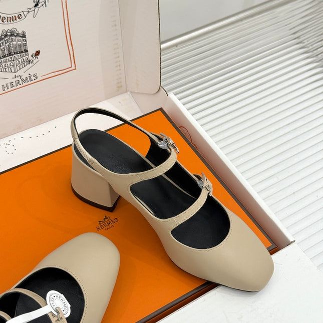 HM 26S SLINGBACK HIGH HEELS IN BEIGE CALFSKIN