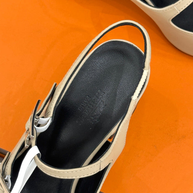 HM 26S SLINGBACK HIGH HEELS IN BEIGE CALFSKIN