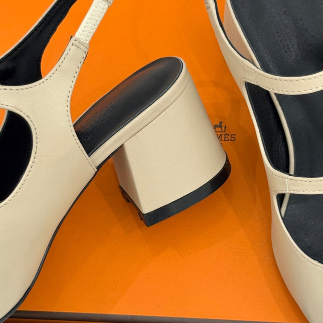 HM 26S SLINGBACK HIGH HEELS IN BEIGE CALFSKIN