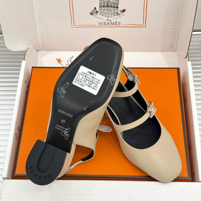 HM 26S SLINGBACK HIGH HEELS IN BEIGE CALFSKIN