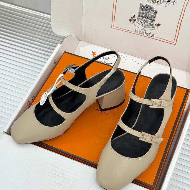HM 26S SLINGBACK HIGH HEELS IN BEIGE CALFSKIN