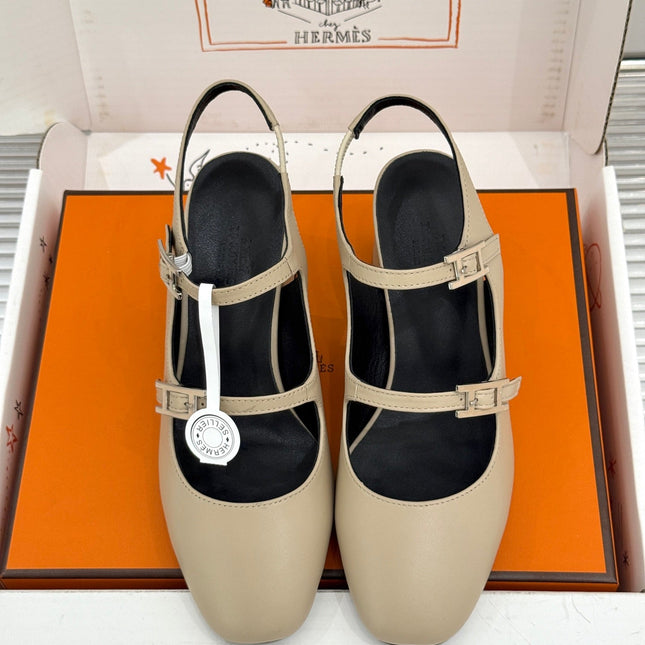 HM 26S SLINGBACK HIGH HEELS IN BEIGE CALFSKIN