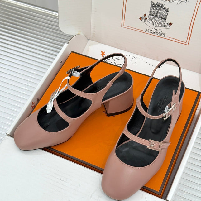 HM 26S SLINGBACK HIGH HEELS IN DARK NUDE CALFSKIN