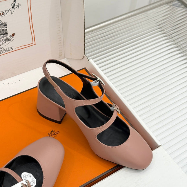 HM 26S SLINGBACK HIGH HEELS IN DARK NUDE CALFSKIN