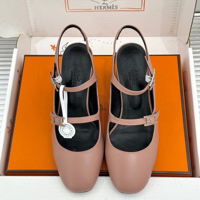 HM 26S SLINGBACK HIGH HEELS IN DARK NUDE CALFSKIN