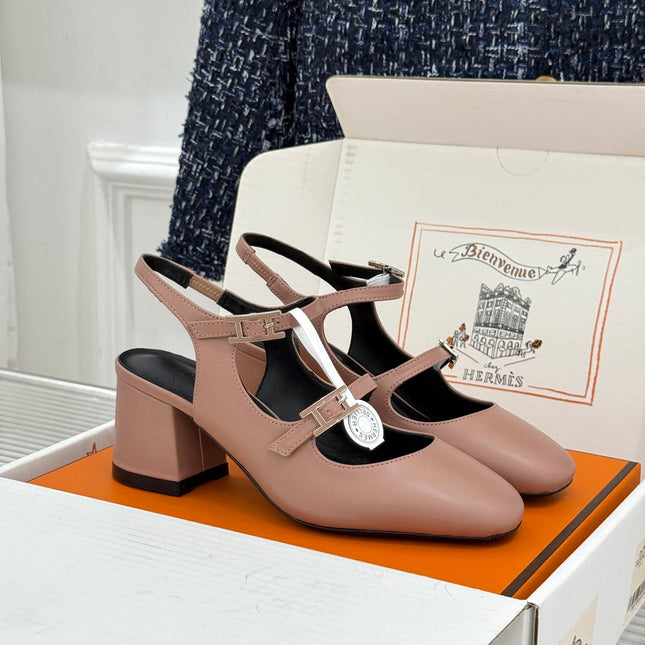 HM 26S SLINGBACK HIGH HEELS IN DARK NUDE CALFSKIN
