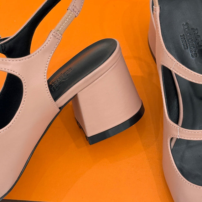 HM 26S SLINGBACK HIGH HEELS IN DARK NUDE CALFSKIN