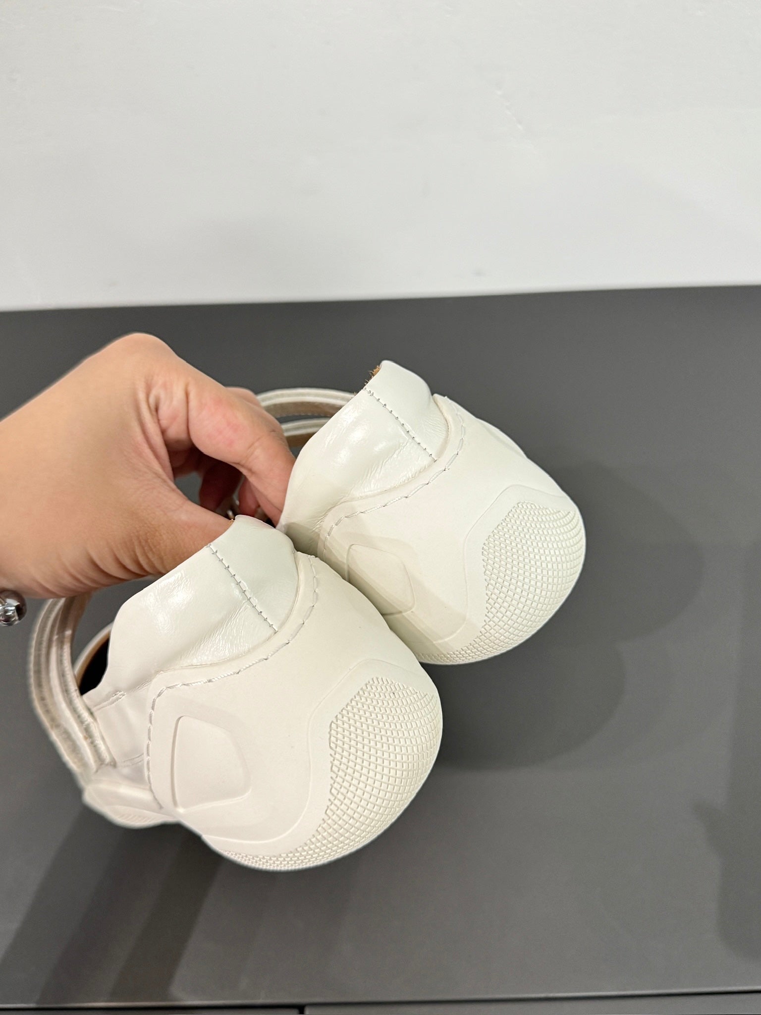 LP DOUBLE-STRAP MARY JANE FLATS 25S IN WHITE LAMBSKIN