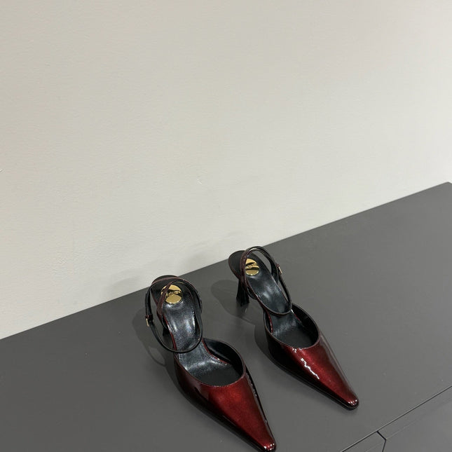 AIMÉE SLINGBACK PUMPS IN WINE RED GLOSSY LAMBSKIN