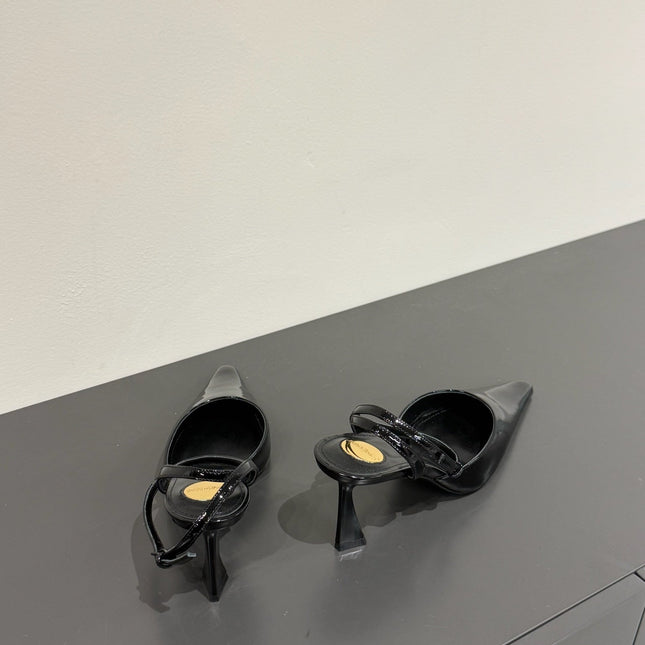 AIMÉE SLINGBACK PUMPS IN BLACK GLOSSY LAMBSKIN