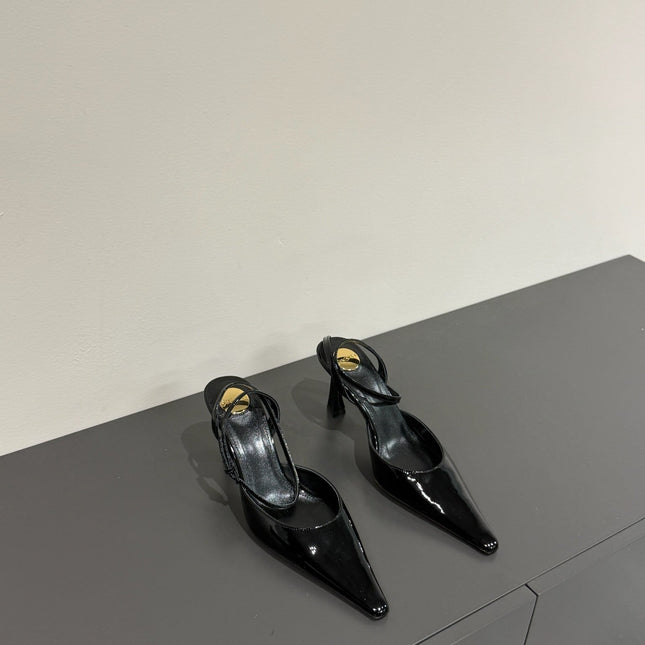 AIMÉE SLINGBACK PUMPS IN BLACK GLOSSY LAMBSKIN