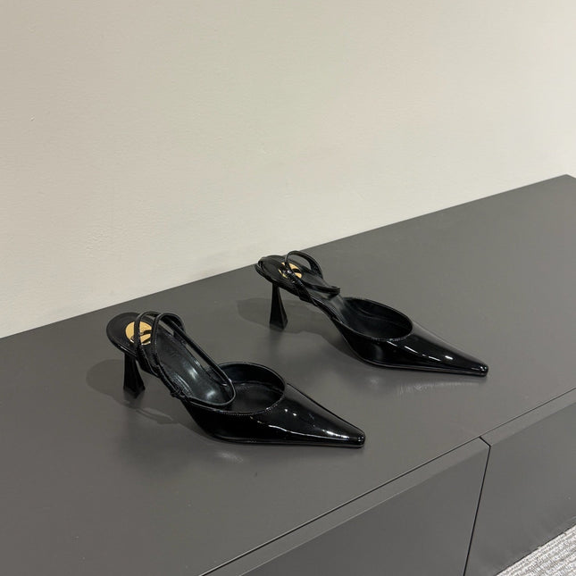 AIMÉE SLINGBACK PUMPS IN BLACK GLOSSY LAMBSKIN