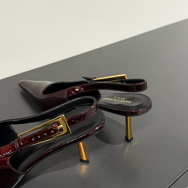 LEE SLINGBACK MID PUMPS IN WINE RED SHINY CALFSKIN