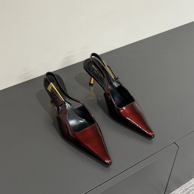LEE SLINGBACK MID PUMPS IN WINE RED SHINY CALFSKIN