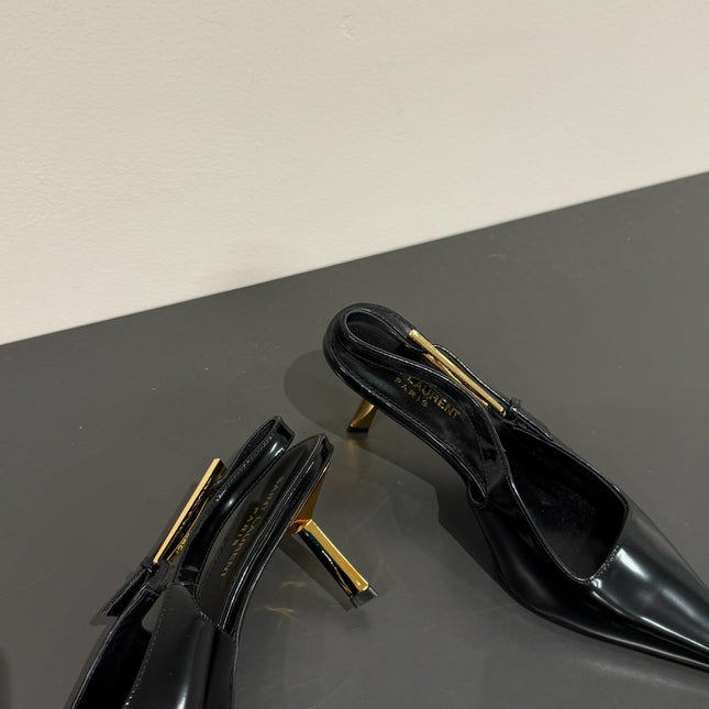 LEE SLINGBACK MID PUMPS IN BLACK SHINY CALFSKIN