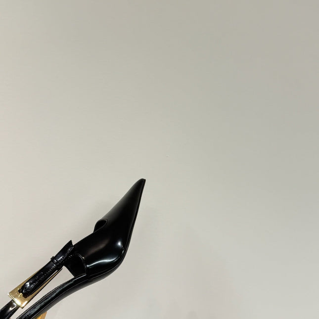 LEE SLINGBACK MID PUMPS IN BLACK SHINY CALFSKIN