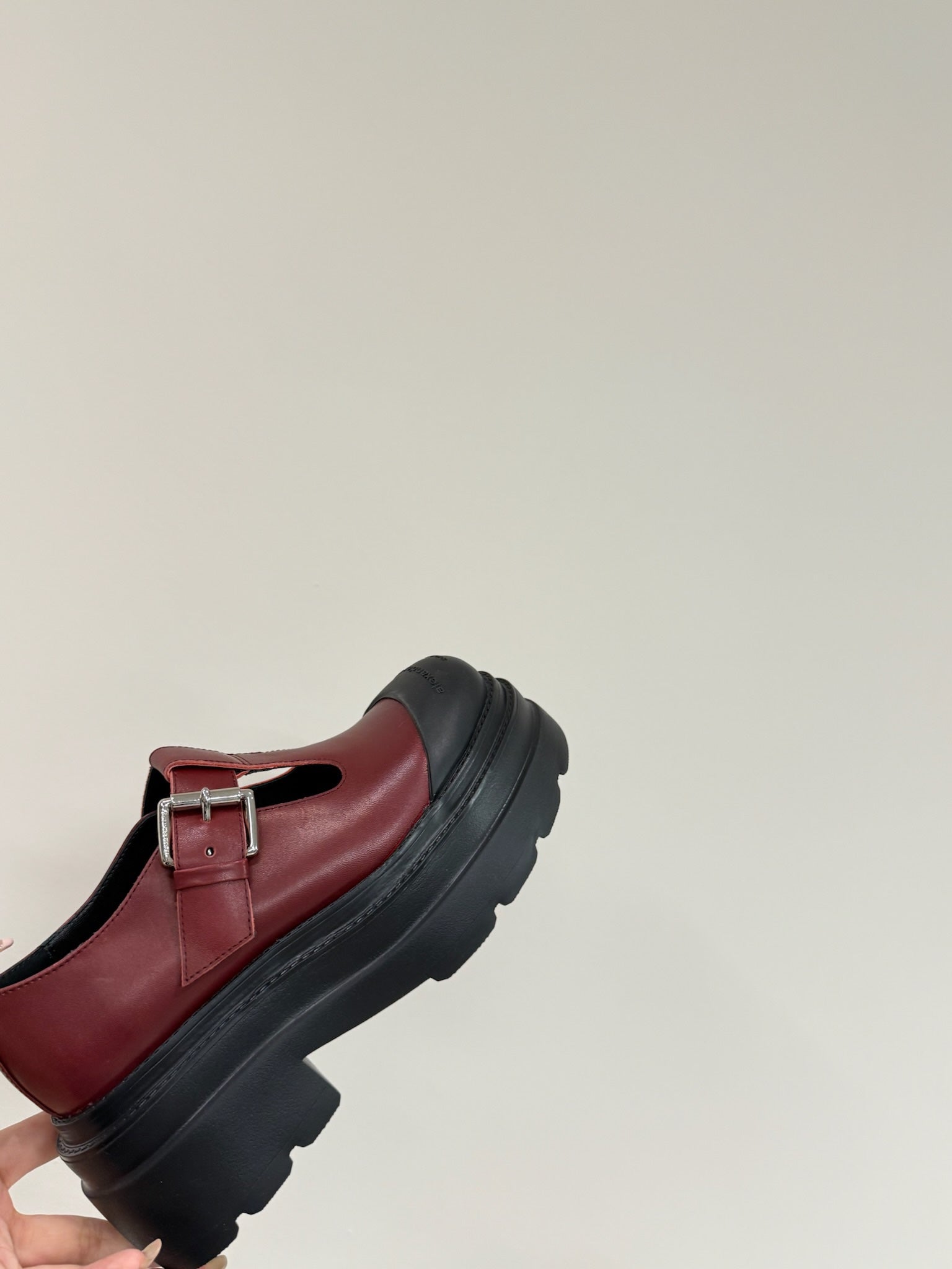 PLATFORM PATCHWWORK MARY JANE IN BLACK MIX BURGUNDY RED CALFSKIN
