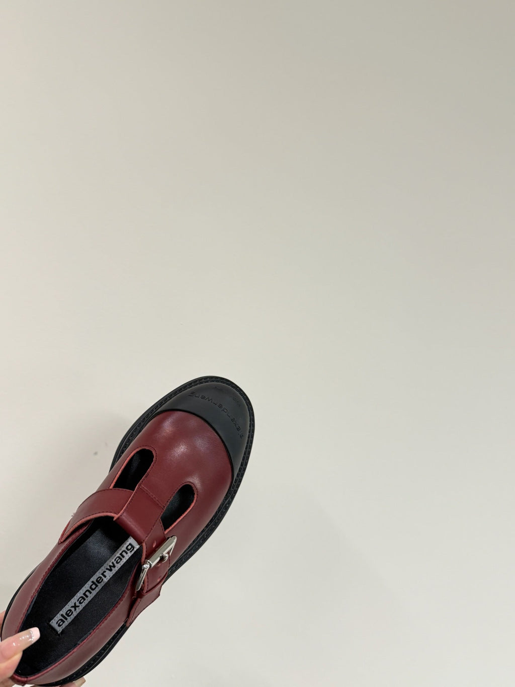 PLATFORM PATCHWWORK MARY JANE IN BLACK MIX BURGUNDY RED CALFSKIN