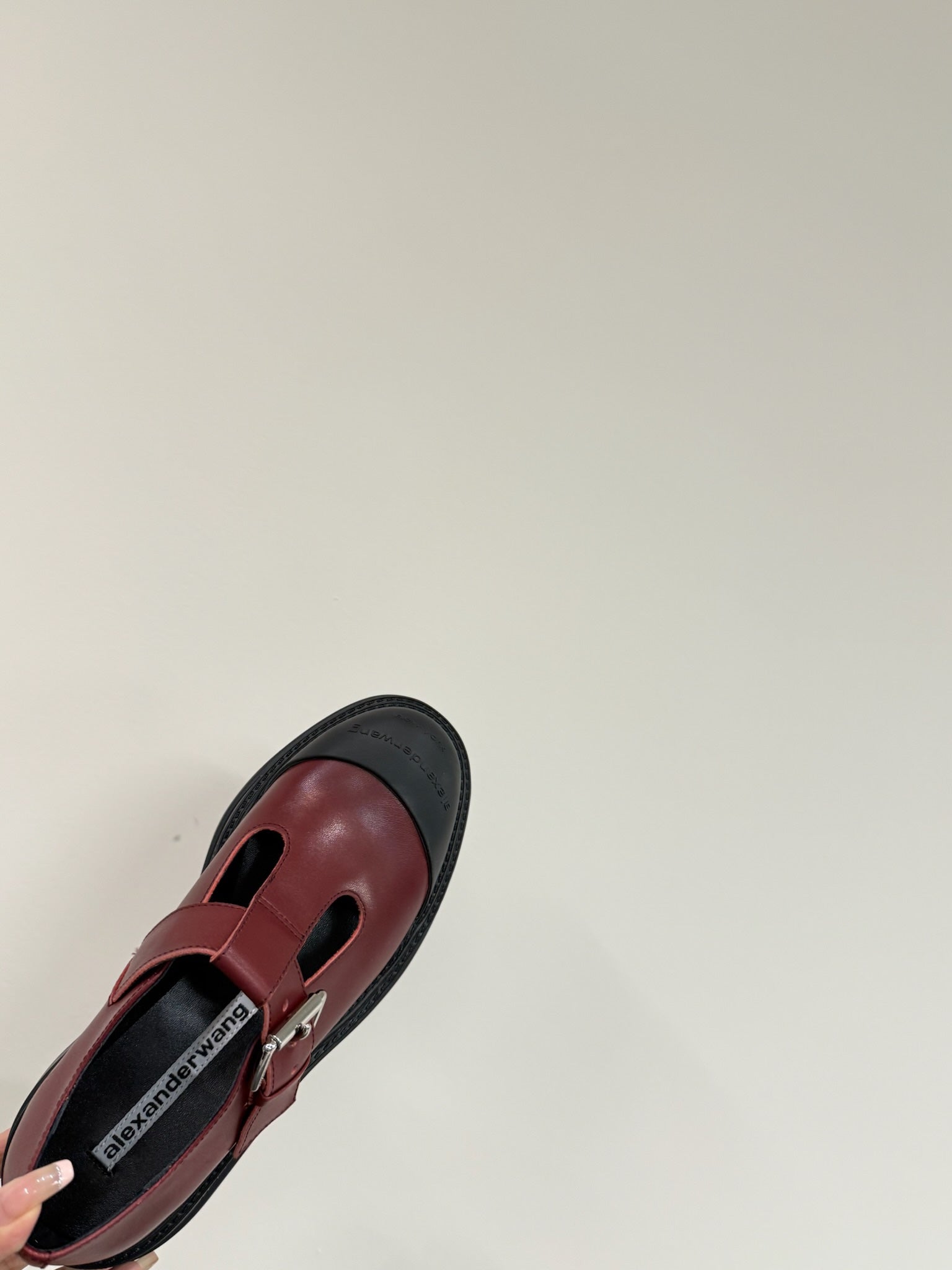 PLATFORM PATCHWWORK MARY JANE IN BLACK MIX BURGUNDY RED CALFSKIN