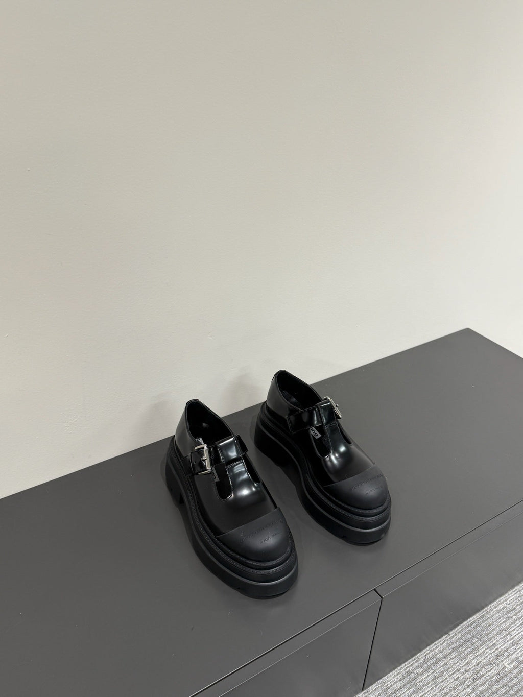 PLATFORM PATCHWWORK MARY JANE IN BLACK PATENT CALFSKIN
