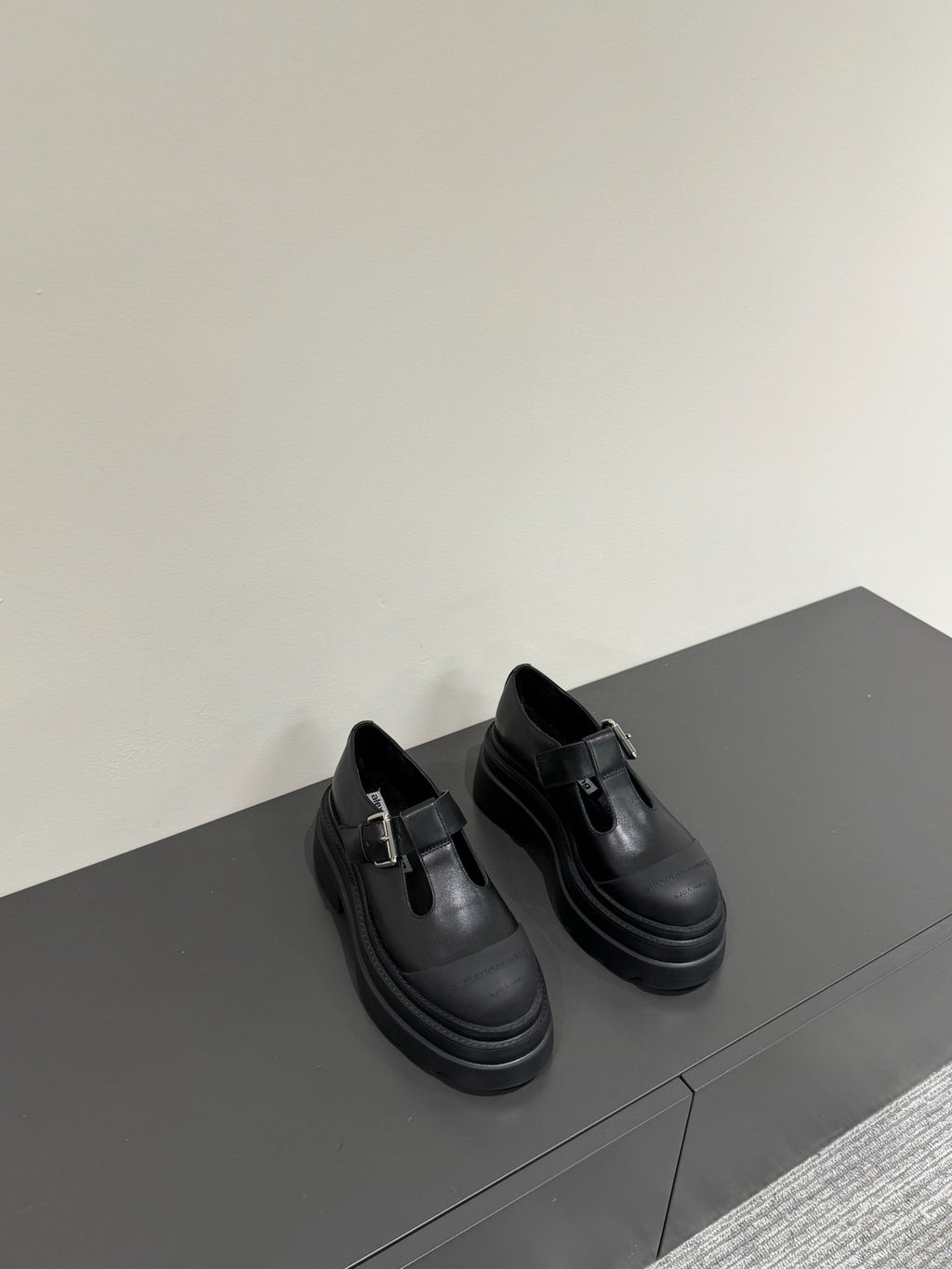 PLATFORM PATCHWWORK MARY JANE IN BLACK CALFSKIN