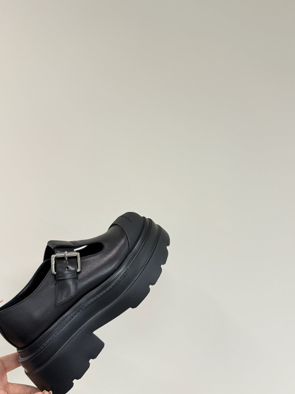 PLATFORM PATCHWWORK MARY JANE IN BLACK CALFSKIN