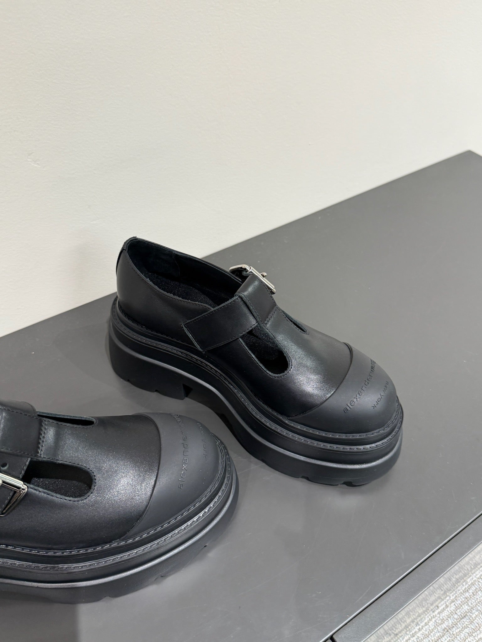 PLATFORM PATCHWWORK MARY JANE IN BLACK CALFSKIN