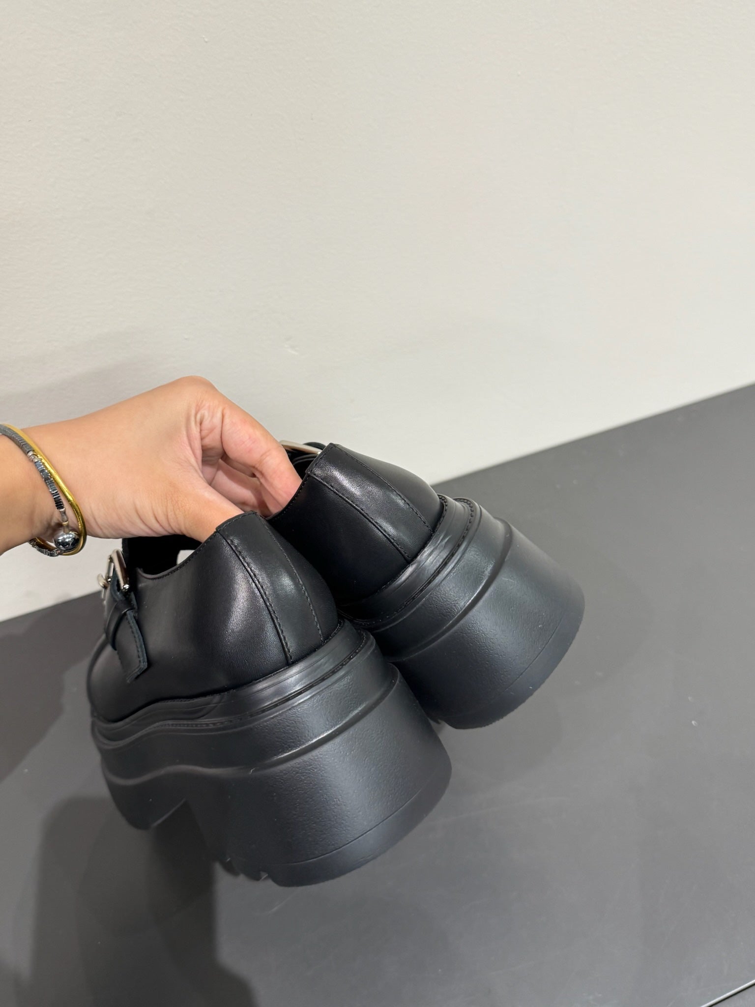 PLATFORM PATCHWWORK MARY JANE IN BLACK CALFSKIN