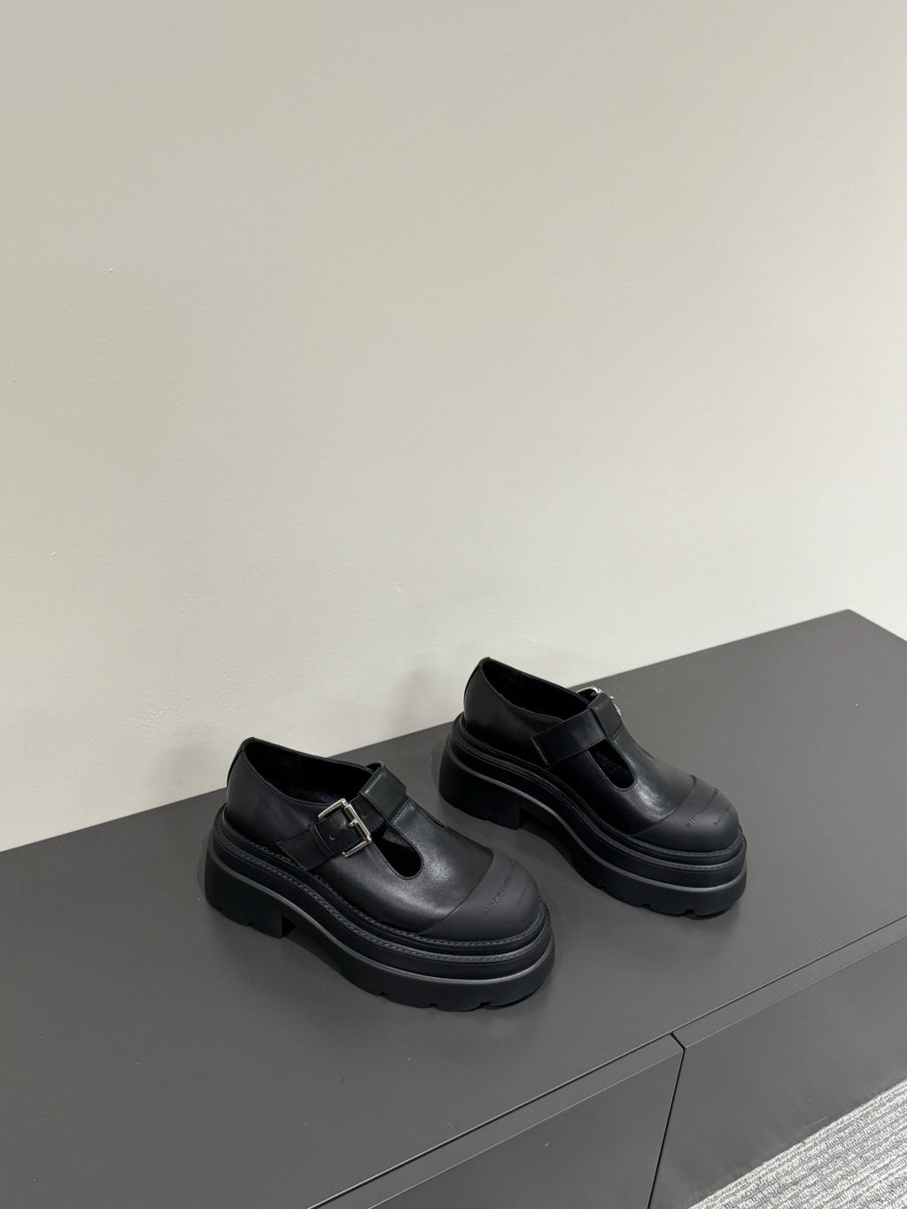 PLATFORM PATCHWWORK MARY JANE IN BLACK CALFSKIN